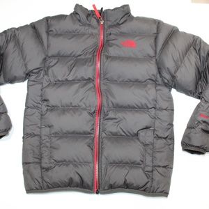 The North Face 550 Down Jacket Quilted Puffer Black w/ Red Trim Boy Size L 14/16